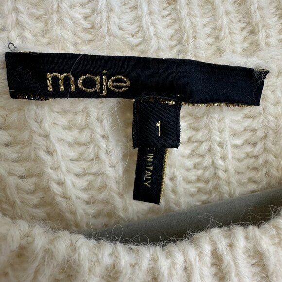 Maje Color Block Striped Sweater S Alpaca Wool Chunky Ribbed Cream Blue - Picture 3 of 7